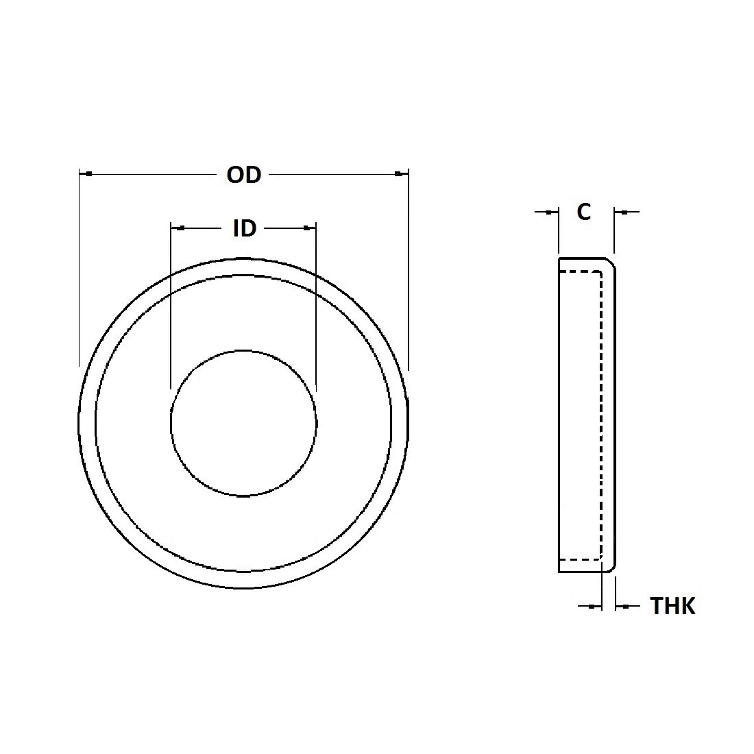 Cup Washer - 1.063 ID, 1.625 OD, 0.048 Thick, Stainless - 300 Series