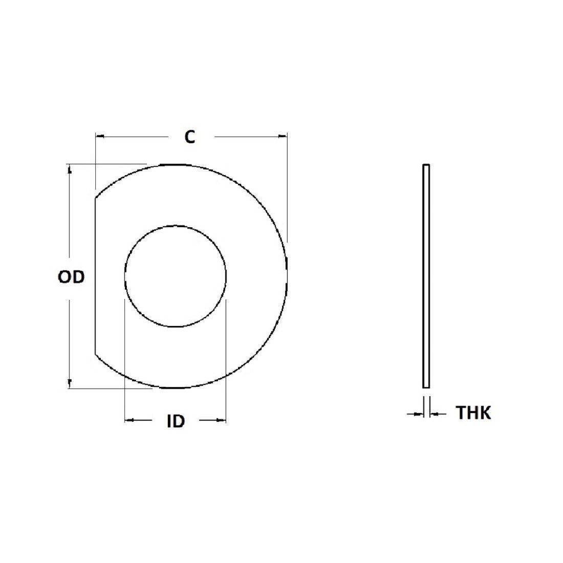 Clipped OD Washer - 0.188 ID, 0.438 OD, 0.098 Thick, Copper