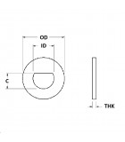 D-Shaped ID Washer - 0.328 ID, 0.984 OD, 0.098 Thick, Spring Steel - Hard, Zinc & Yellow